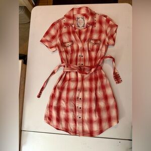 Guess Red Plaid Shirt with Stud Accents